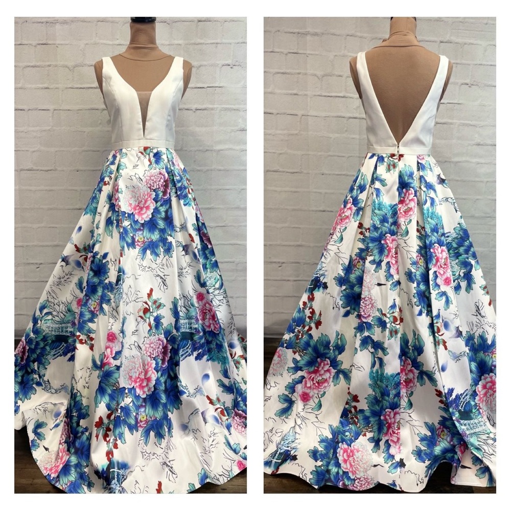 NWOT White Print Clarisse Ballgown